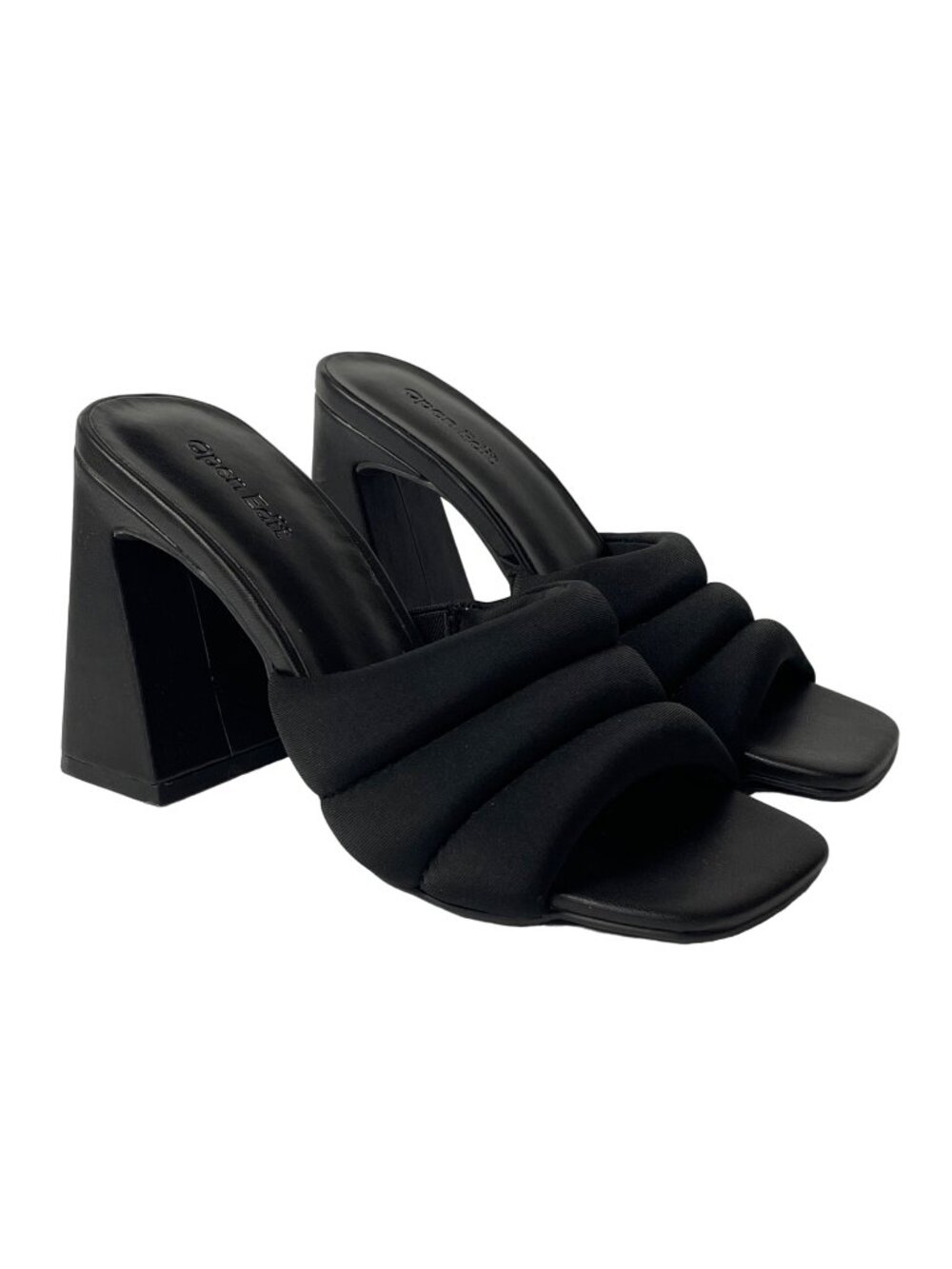 Open Edit Sheena Square Toe Puffy Quilted Chunky Heeled Sandals Black Sz 5.5